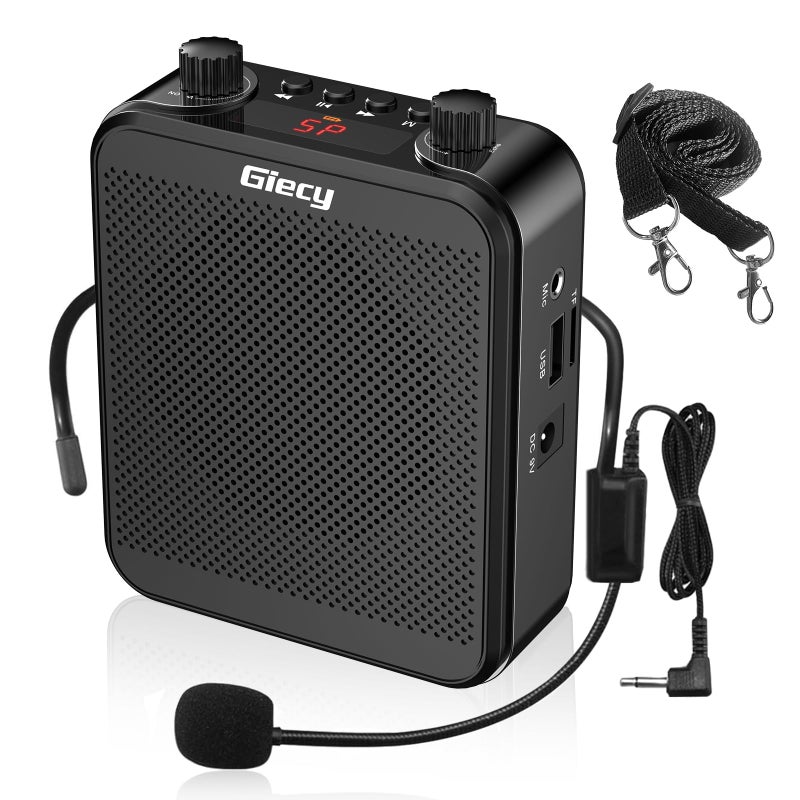 Giecy Portable Voice Amplifier, Giecy 30W 2800mAh Bluetooth Rechargeable Personal Voice Amplifier with Microphone Headset, PA System Speaker for Multiple Locations Classroom, Meetings and Outdoors - Image 1